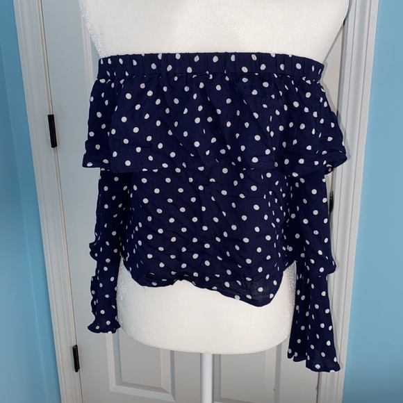 Chloe & Katie White Polka Dotted Layered Long Sleeve off the shoulder - Picture 3 of 4